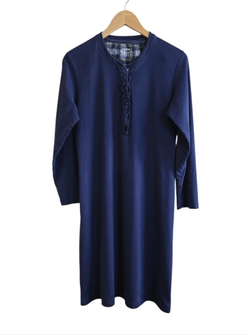 L.L. Bean Women's 100% Cotton Navy Long Sleeve Midi Pajama Dress. Size Small